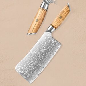 X01 7 Inch Cleaver, 73 LAYERS Damascus Steel with POWDER Steel Having